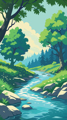 Forest stream with rocks and trees