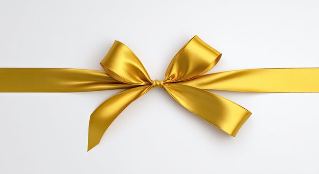 Beautiful golden bow ribbon on clean white background, realistic vector illustration suitable for luxury decoration, festive gift wrapping, elegant branding and modern celebratory events.