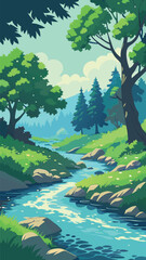 Forest stream with rocks and trees