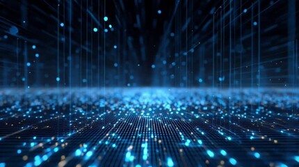 Dynamic digital network streams flow through futuristic abstract data grid, glowing blue particles and lines in deep space - Powered by Adobe