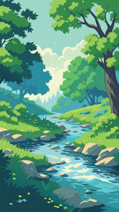 Forest stream with rocks and trees