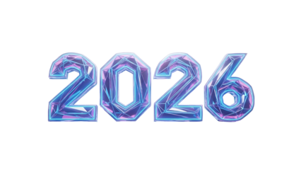 Illuminated crystalline numerals represent the year two thousand twenty six against a dark background