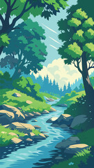 Forest stream with rocks and trees