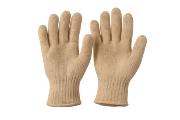 Pair of beige knitted work safety gloves