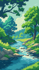Forest stream with rocks and trees