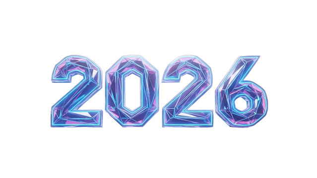 Illuminated crystalline numerals represent the year two thousand twenty six against a dark background - Powered by Adobe