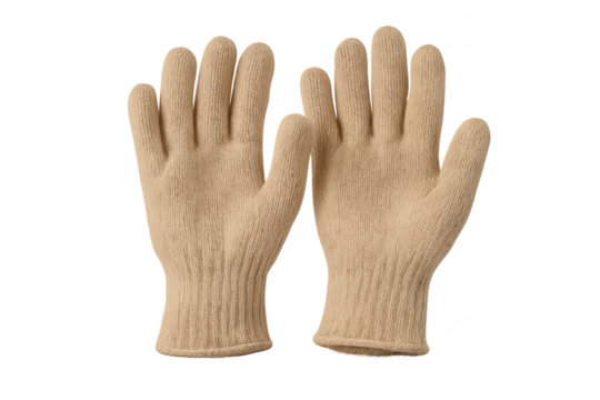 Pair of beige knitted work safety gloves