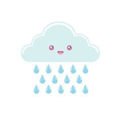 An adorable, smiling cloud with falling raindrops, ideal for adding a touch of cheer to any project