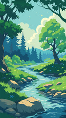 Fototapeta premium Forest stream with rocks and trees