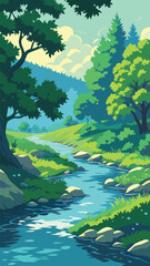 Forest stream landscape with rocks and trees