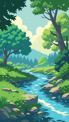 Forest stream with rocks and trees