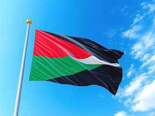 Bright Blue Sky with a Waving Pan-African Flag