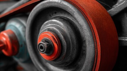 Closeup industrial belt and pulley