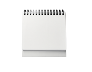 Blank white spiral bound desk calendar notepad mockup template isolated on transparent background