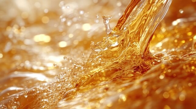 Golden liquid pouring, splashing - Powered by Adobe