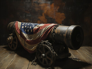 The U.S. Flag Flowing Over an Antique Civil War Cannon