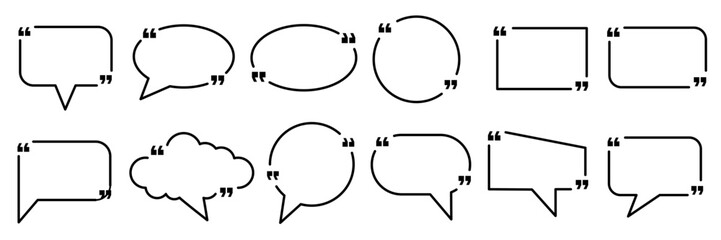 Quote box frame, big set. Quote text in speech bubble. Quote box icon. Blank template quote text info design boxes quotation bubble blog quotes symbols.