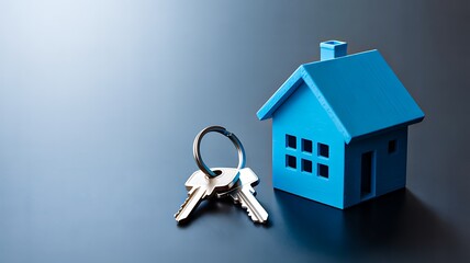 House model with metal keys symbolizing real estate property ownership and home security