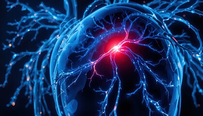 Stunning human heart illustration depicting veins and arteries with vibrant blue and red hues, ideal for medical research, science, and educational purposes