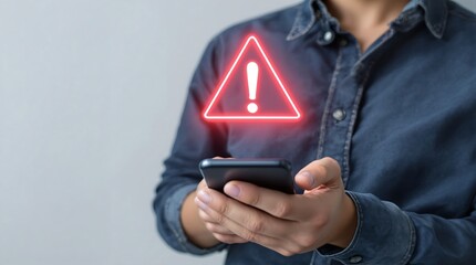 Mobile security alert notification on smartphone concept of online scam virus hacking and malware attack
