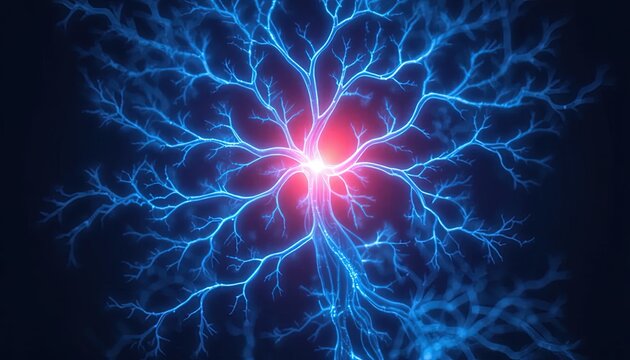 Stunning neuron network with glowing synapse, perfect for neuroscience research or medical technology concepts involving neural pathways and brain activity - Powered by Adobe
