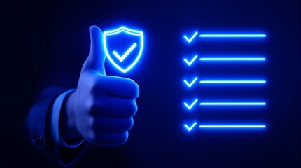 Cybersecurity checklist digital security safety measures online protection data privacy security audit thumb up
