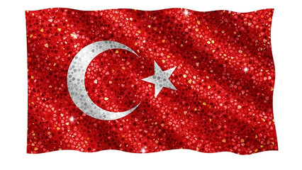 Nation flag featuring shimmering mosaic texture waving against a dark backdrop