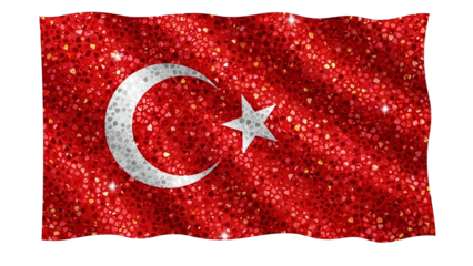 Nation flag featuring shimmering mosaic texture waving against a dark backdrop
