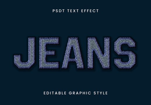 Blue And Black Rough Jeans Text Effect Fabric Embroidered Font