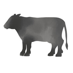 横向きの牛　水彩風シルエット