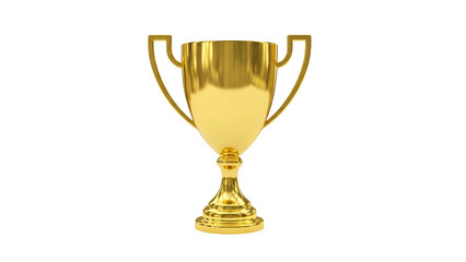 Gleaming golden victory cup stands isolated against a deep black background