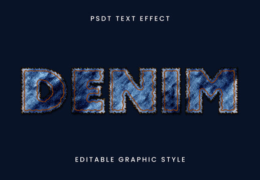 Blue Denim Jeans Text Effect Fabric Stitched Font