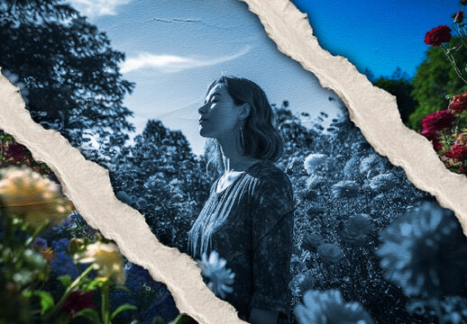 Blue And Beige Torn Paper Photo Effect