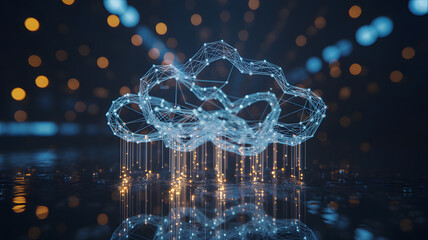 Futuristic cloud computing concept with glowing network connections for innovative technology solutions in the digital age with data transfer and storage