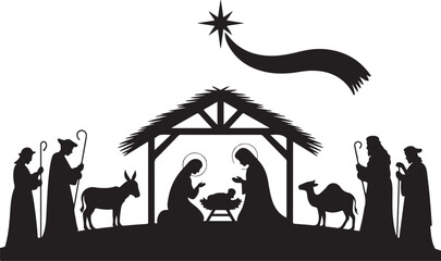 Fototapeta premium Nativity with wise men and animals vector