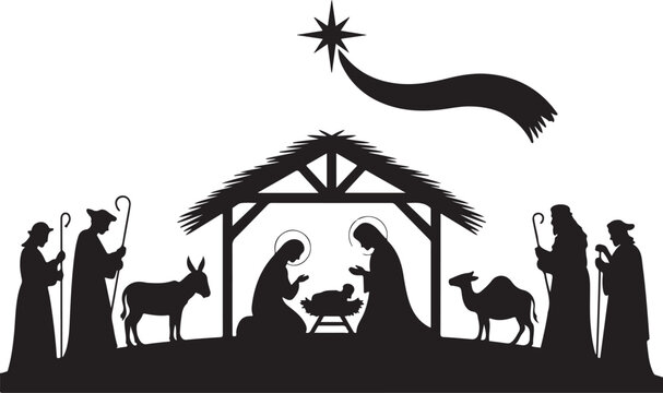 Nativity with wise men and animals vector