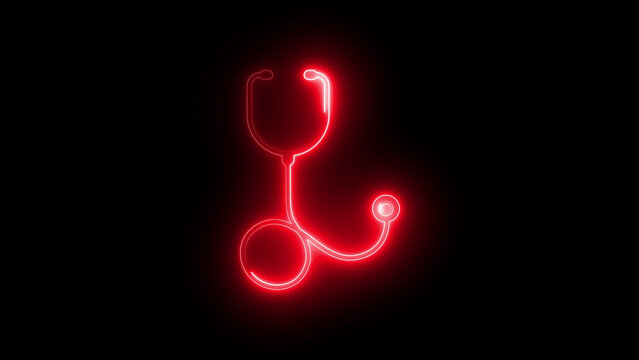 Neon stethoscope icon glowing medical symbol, futuristic healthcare sign, digital doctor tool graphic,