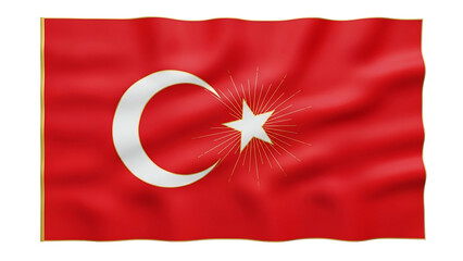 National banner design featuring a prominent crescent and star symbol waving against a dark background