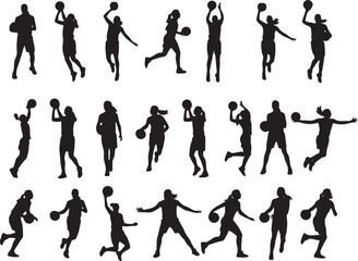 Vector Silhouettes of High School Girls Basketball Players – Sports Action Illustration © Nizam