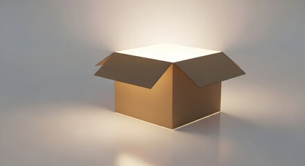 An open cardboard box illuminated by soft light on a neutral background, symbolizing packaging, shipping, or storage concepts in a clean and minimal setting