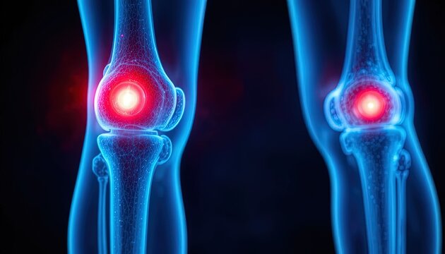 Knee joint pain illustration for medical education or injury prevention campaign showing inflamed area for health awareness about joint health