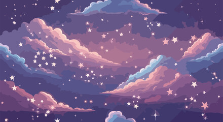 Fantasy clouds and stars pattern, dreamy sky, soft glowing light, seamless repeat background(2).eps