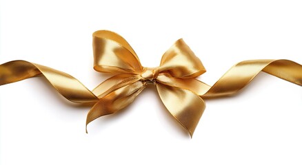 Shiny golden ribbon tied in bow isolated on clean white background, versatile realistic vector for Christmas, birthday, New Year gift wrapping, festive décor and elegant seasonal branding projects.