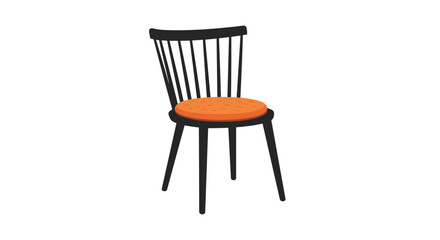 A simple black wooden chair with a round orange cushion, depicted on a white background in a clean, minimalist style.