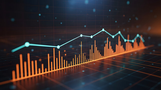 Dynamic financial chart displaying stock market growth and profit trends for investment planning, depicting success with a modern, glowing aesthetic