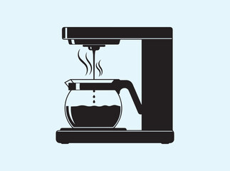 Hot Coffee Drip Silhouette with Steam in Clean Line Art
