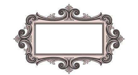Elegant ornate vintage rectangular frame with rococo-style scrollwork in blush pink and grey, ideal for text or image insertion.