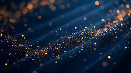Abstract Deep Blue Background with Golden Glittering Particles for Festive Celebrations