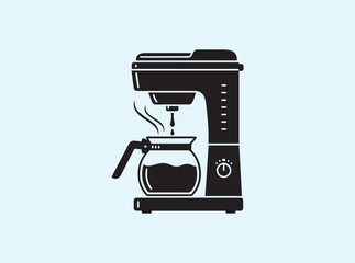 Minimal Line Art Coffee Machine Dripping Into Glass Pot
