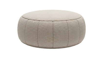 Round textured ottoman rendered in neutral tone against a dark background